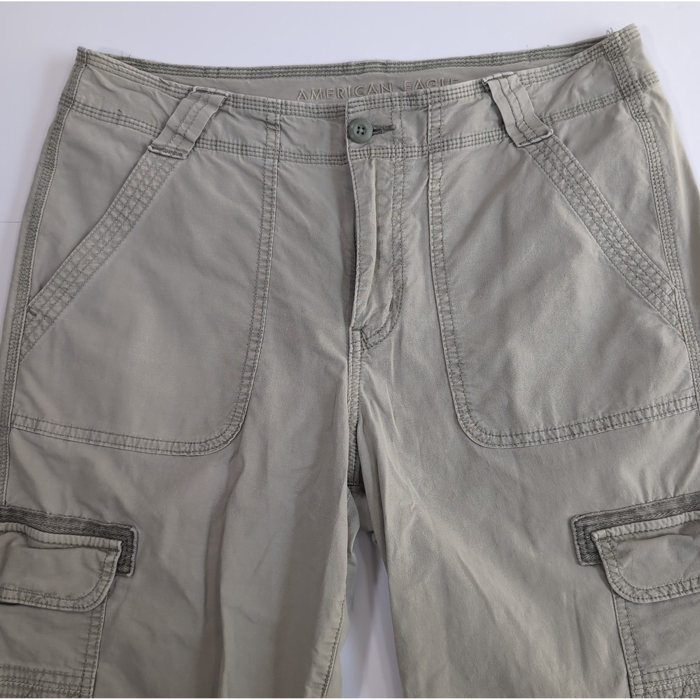 American Eagle Pants Womens 10 Khaki Stretch Cargo Capris Utility Crop 10